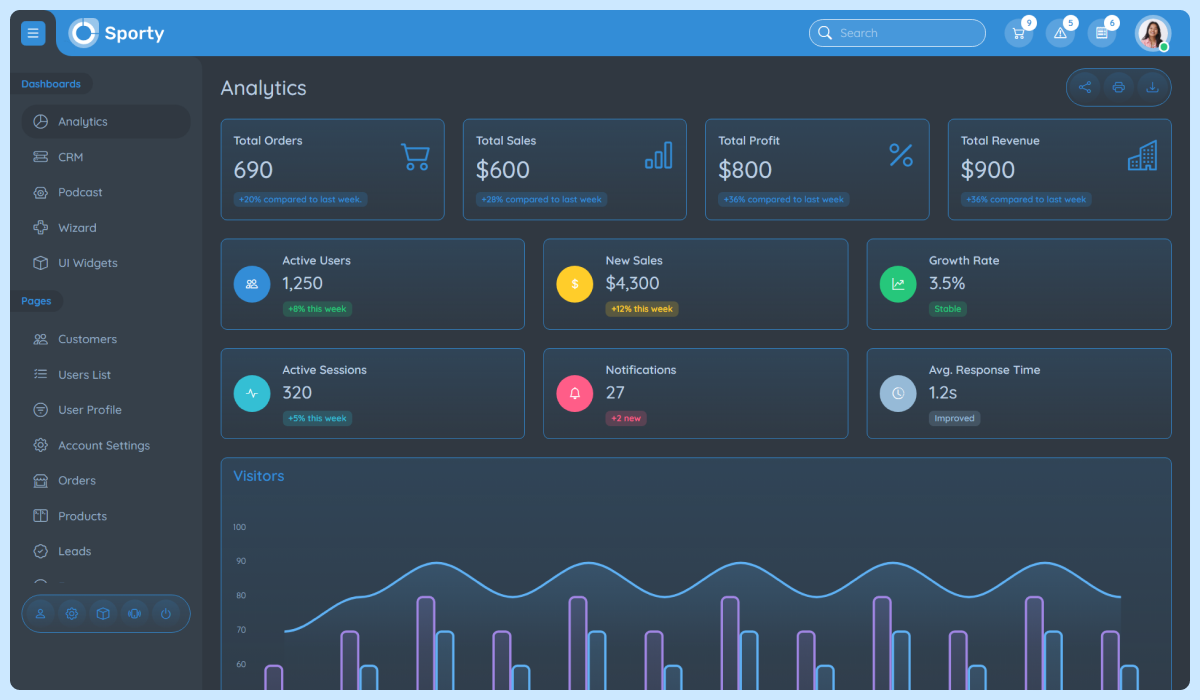 Sporty - Modern Dark Admin Dashboard Template